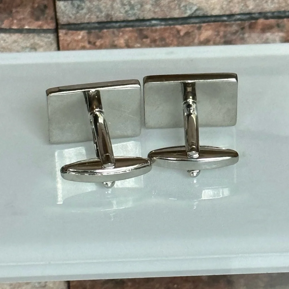 Murano Men’s Silver Toned Cuff Links Vertical Bar Accent Office Formal Wedding